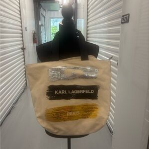 Karl Lagerfeld Cream Tote with Gold Sequins